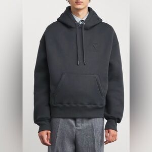 AMI Paris Ami de Coeur Hoodie Cotton Blend Grey Size XL